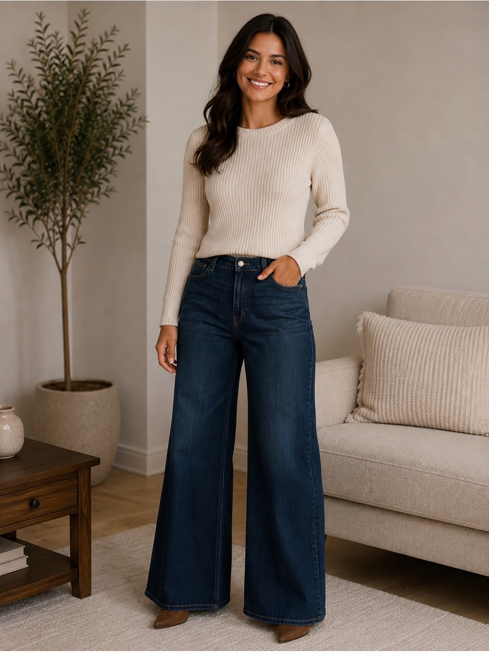 Wide Leg Women's Jeans in Dark Blue